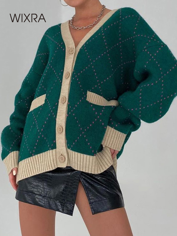 Wixra Women Single Breasted Argyle Long Sleeve Cardigan Autumn Winter Stylish Green Knitwear Poets Sweater
Wixra Women Single Breasted Argyle Long Sleeve Cardigan Autumn Winter Stylish Green Knitwear Poets Sweater