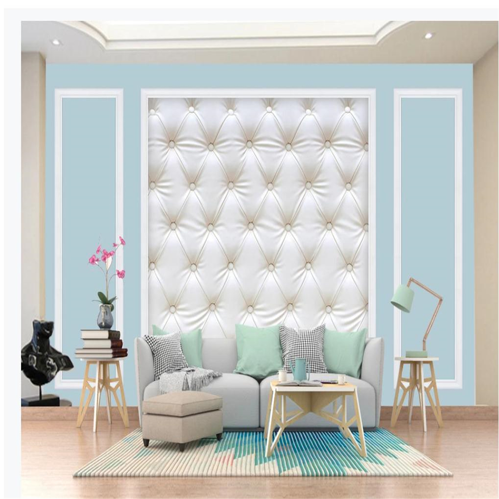 living style wallpaper White plaster line European embossed leather soft bag wallpapers 3D TV background wall