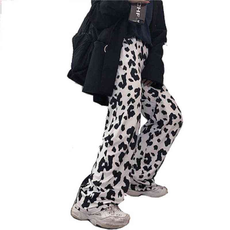 HOUZHOU Cow Print Wide Leg Pants Women Oversize Korean Style Harajuku Trousers Female Summer Street Aesthetic High Waist 211115