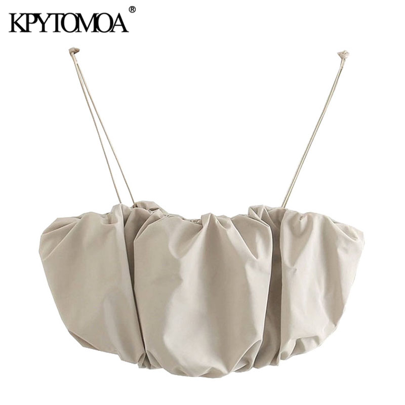 KPYTOMOA Women 2021 Sexy Fashion Pleated Cropped Blouses Vintage Backless Adjustable Thin Elastic Straps Female Shirts Chic Tops, As picture
KPYTOMOA Women 2021 Sexy Fashion Pleated Cropped Blouses Vintage Backless Adjustable Thin Elastic Straps Female Shirts Chic Tops, As picture