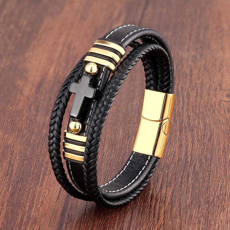 Charm Bracelets Stone Cross Style Multilayer Design Stainless Steel Fashion Men's Leather Bracelet Classic Gift For Men 17 Bangles
Charm Bracelets Stone Cross Style Multilayer Design Stainless Steel Fashion Men's Leather Bracelet Classic Gift For Men 17 Bangles