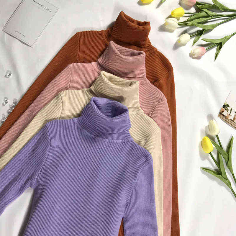 Autumn Winter Knitted Sweater Pullovers Turtleneck Sweater for Women Long Sleeve White Black Soft Female Jumper Clothing 211109