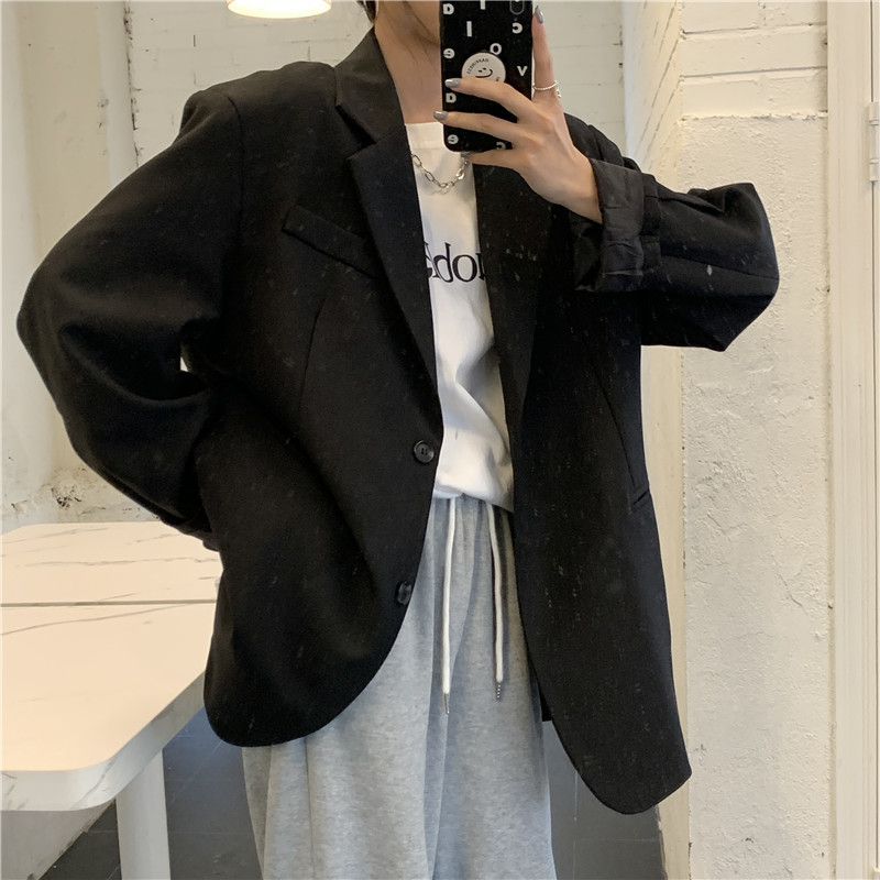 Spring Office Lady Streetwear Vintage Minimalist All Match Femme Loose Solid Jackets Casual Retro Blazers 210421
