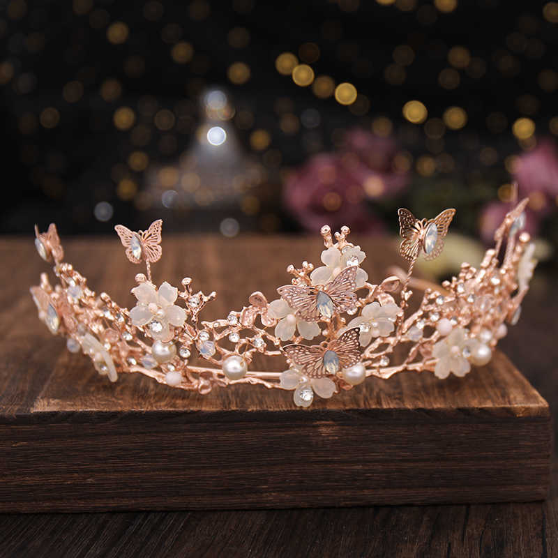 Bridal Crown Baroque Pearl And Tiara Butterfly Hairband Wedding Hair Accessories Princess Bride Tiaras