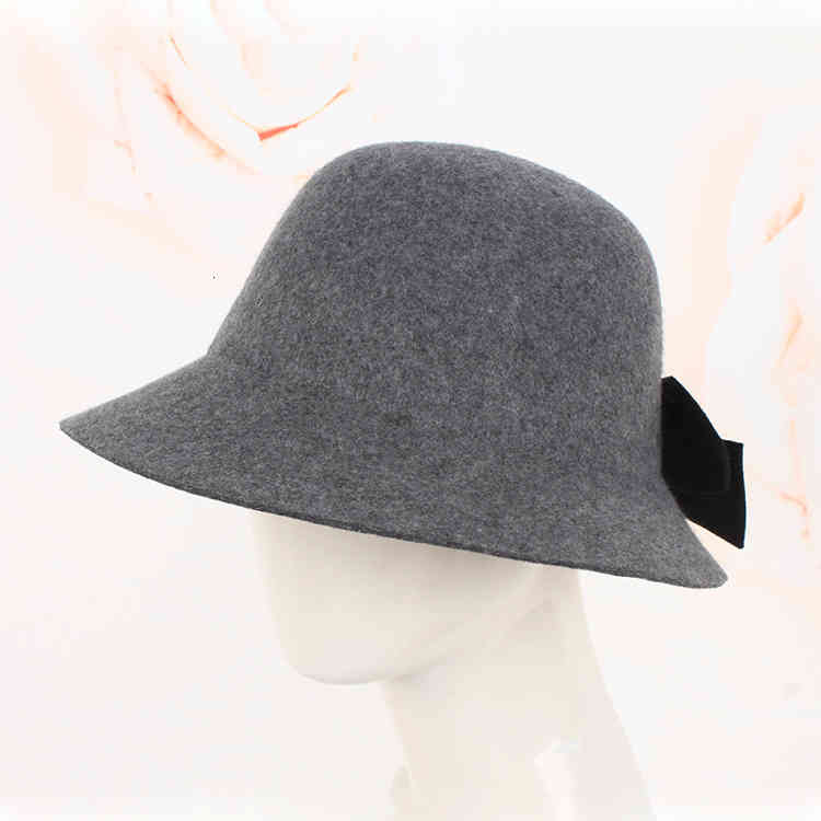 Autumn and Winter 2021 Wool Top Hat Korean Bow Basin Elegant Fisherman Women's Fashion British Style