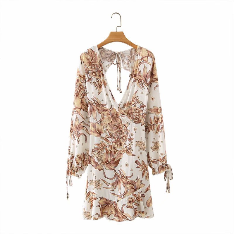 Paris Girl Bohemian Vintage Print Mini Dress Autumn Clothing Lantern Sleeve V-Neck Sexy Backless Lace Up Slim Dresses 210524, Red 
Paris Girl Bohemian Vintage Print Mini Dress Autumn Clothing Lantern Sleeve V-Neck Sexy Backless Lace Up Slim Dresses 210524, Red