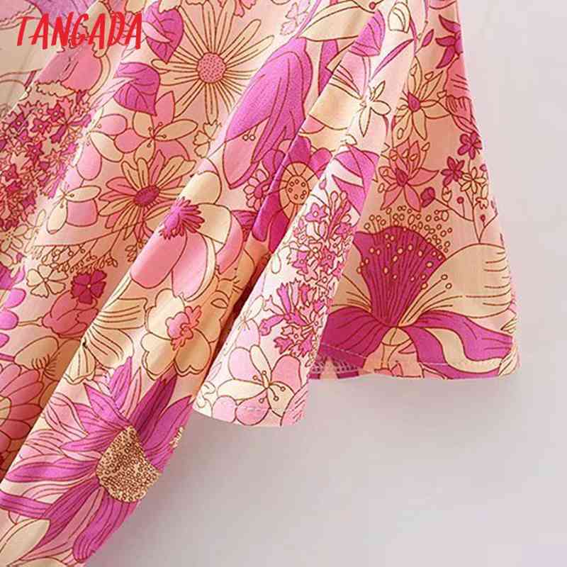 Summer Women Print French Style Ruffles with Slash Short Sleeve Ladies Midi Dress Vestidos 2M141 210416