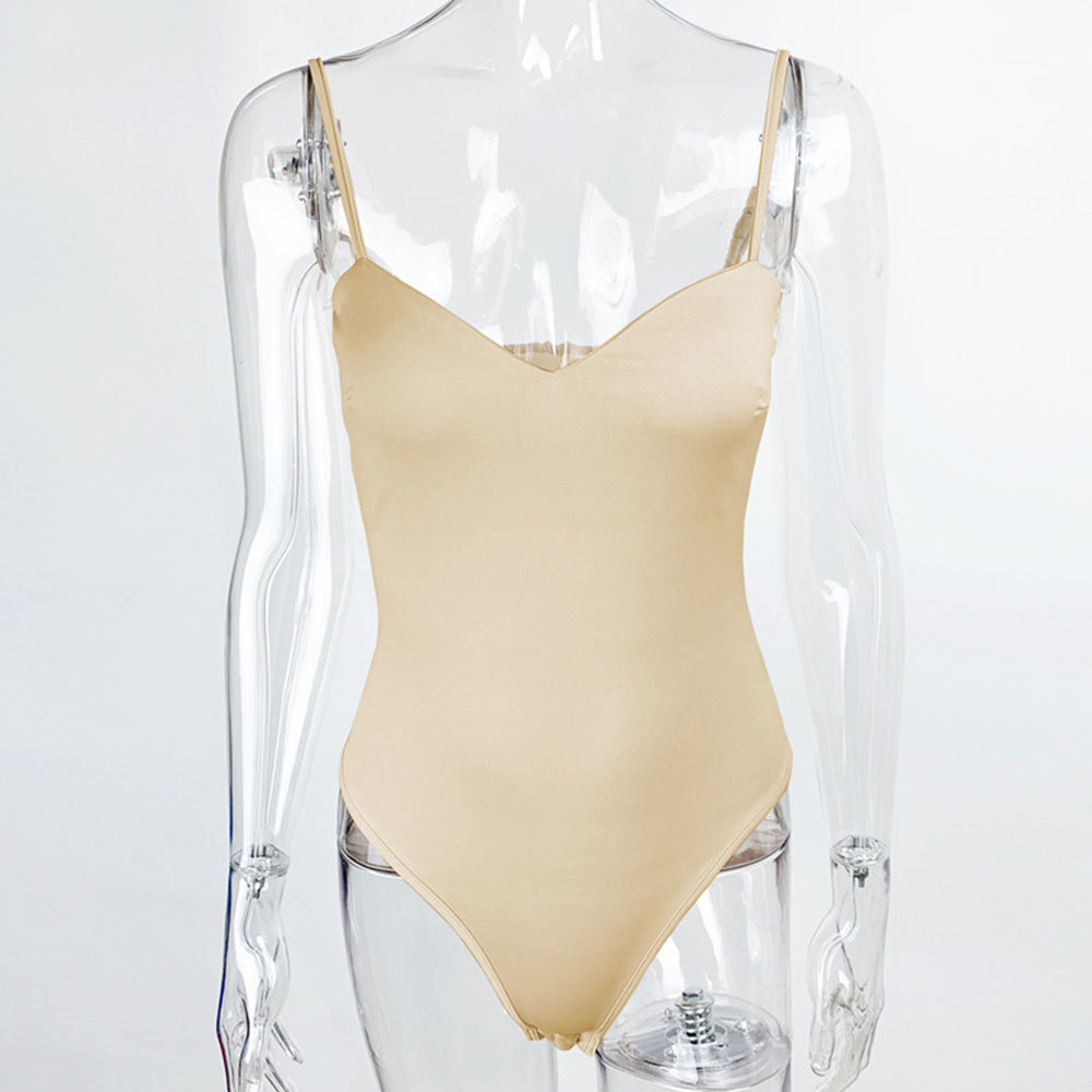 Elegant Strap Solid Bodysuits Sexy V Neck Push Up Fitness Sportswear One Piece Bodysuit Romper Streetwear 210428