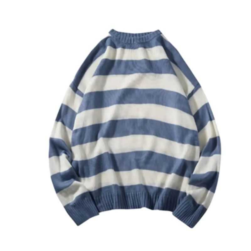 Men's Sweater Autumn And Winter Stripe Round Neck Leisure Loose Long Sleeves All-Match Pullover 211008
