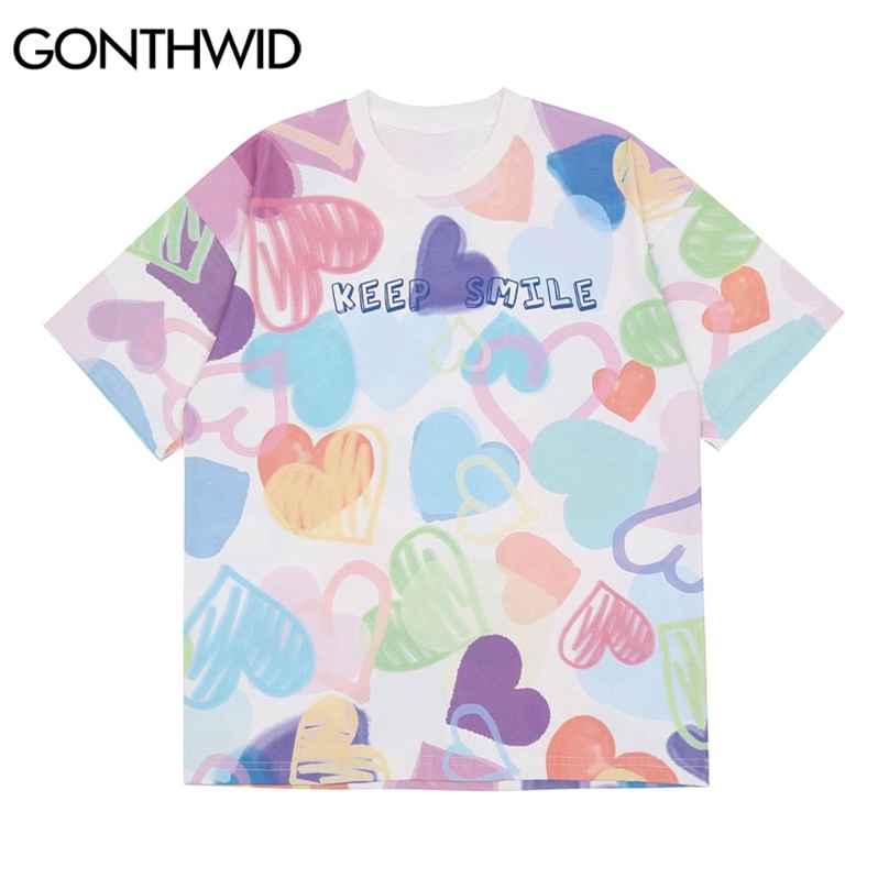 Tees Shirts Harajuku Cartoon Rainbow Heart Print Tshirts Streetwear Hip Hop Casual Fashion Loose Summer T-Shirts Tops 210602, White
Tees Shirts Harajuku Cartoon Rainbow Heart Print Tshirts Streetwear Hip Hop Casual Fashion Loose Summer T-Shirts Tops 210602, White