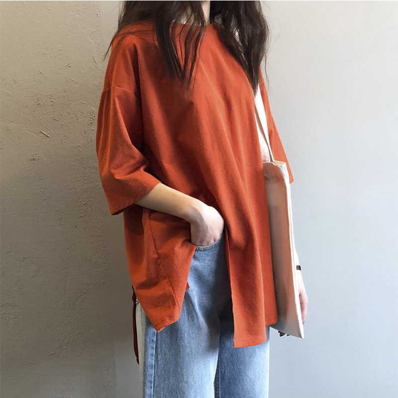 Women T-shirt Slit Short Sleeve Basic Tee Shirt Summer Solid Oversized Loose Casual O-neck Harajuku Female Top Korea Style, Orange
Women T-shirt Slit Short Sleeve Basic Tee Shirt Summer Solid Oversized Loose Casual O-neck Harajuku Female Top Korea Style, Orange