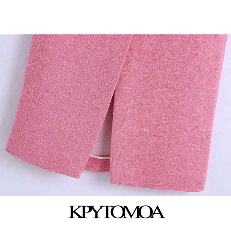 Women Chic Fashion With Buttons Front Slit Tweed Midi Skirt Vintage High Waist Back Zipper Female Skirts Mujer 210416
