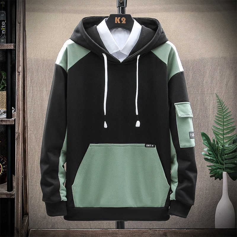 Single Road Mens Hoodies Men Spring Patchwork Sweatshirt Japanese Streetwear Harajuku Hip Hop Oversized Yellow Hoodie Men 210730
