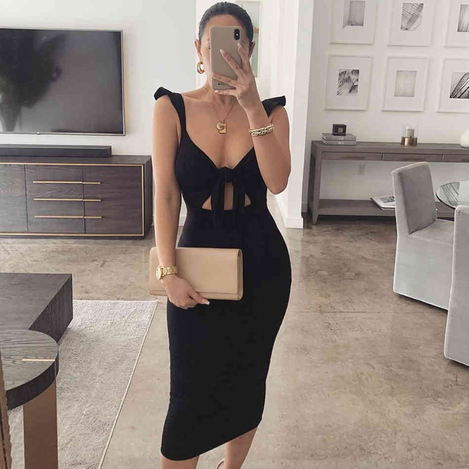 Summer Women White Club Bandage Dress Sexy Spaghetti Strap Black Hollow Out Celebrity Runway Party Vestidos 210423