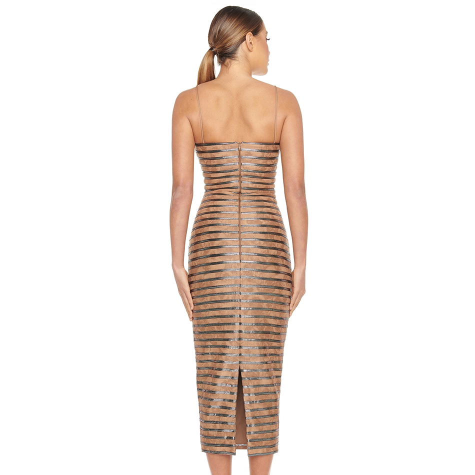 Summer Women Spaghetti Strap Striped Midi Dress Sexy Sleeveless Bodycon Club Celebrity Evening Runway Party 210423