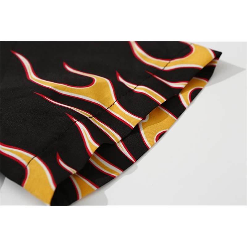 Chic Girls Harajuku 3D Flame Printed Shirts Lapel Loose Blouses Short-sleeved Cardigan Single-breasted Tops Streetwear 210519