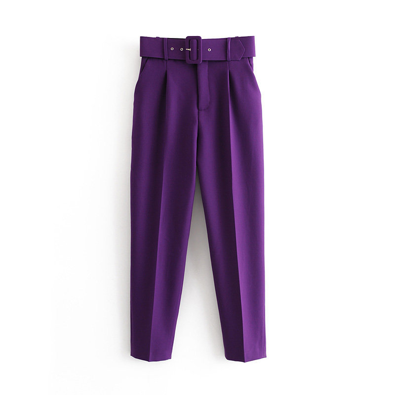 elegant Khaki purple harem pants women pockets zipper office high waist casual pencil trousers 210521