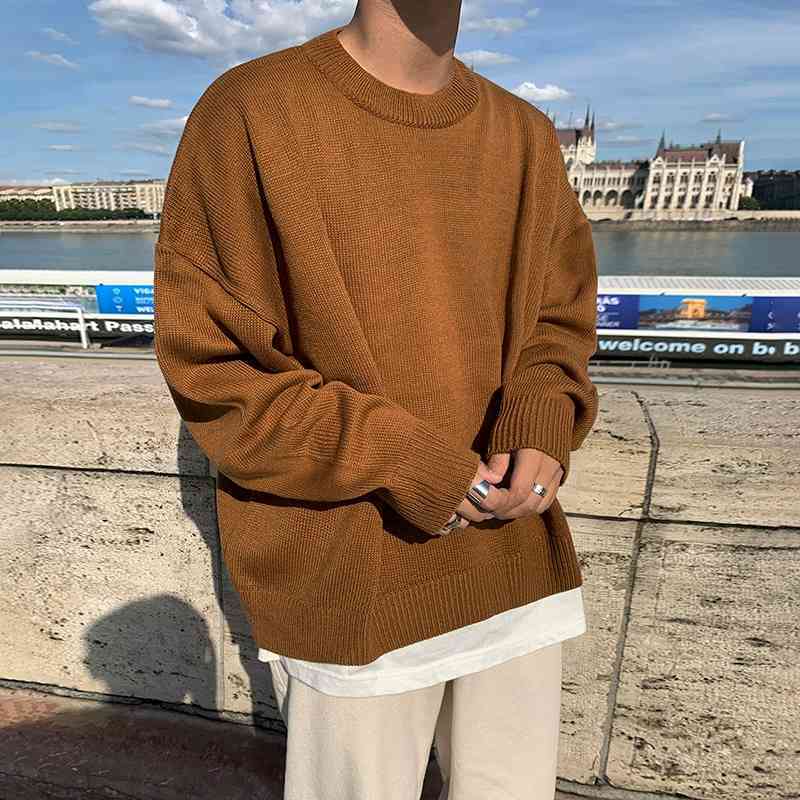 IEFB Korean fashion sweater men's fashion Spring Autumn loose crew neck Pullover Sweaters thickened casual kintwear tops 9Y4516 210524