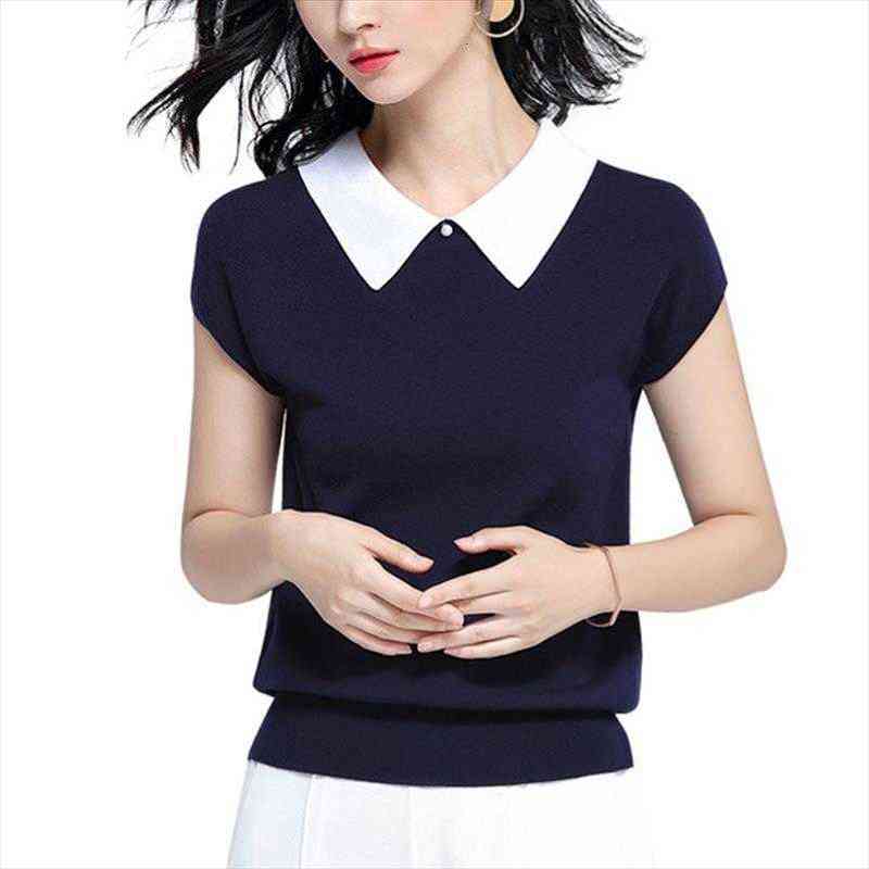 womens knitted female solid women sweater color peter pan collar and oneck short sleeved t shirts ladies thin fashion, White;black
womens knitted female solid women sweater color peter pan collar and oneck short sleeved t shirts ladies thin fashion, White;black