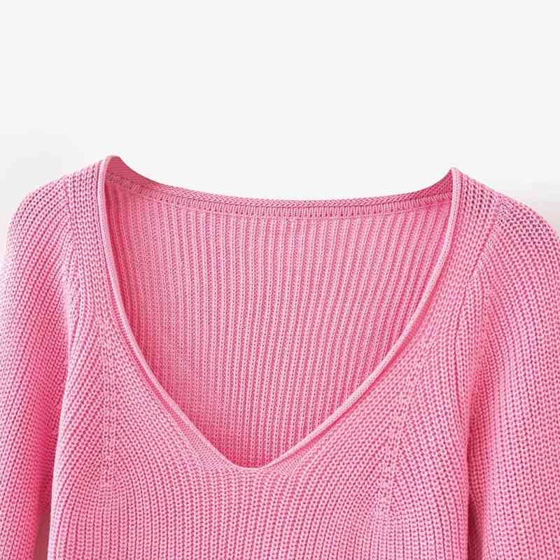 women sweet pink knitted sweaters fashion ladies elegant short sweater vintage female cute knitwear girls chic tops 210430