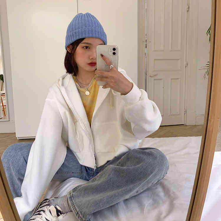 9 Candy colors Fashion Women Autumn Winter Hoodie Coats Zipper short Jacket Casual Clothing Tops Female Coat womens (F4114) 210423