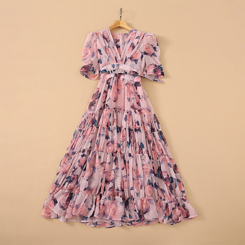 European and American women' wear for summer 2021 Short sleeve v-neck Fashion print pleated belt dress, Pink
European and American women' wear for summer 2021 Short sleeve v-neck Fashion print pleated belt dress, Pink