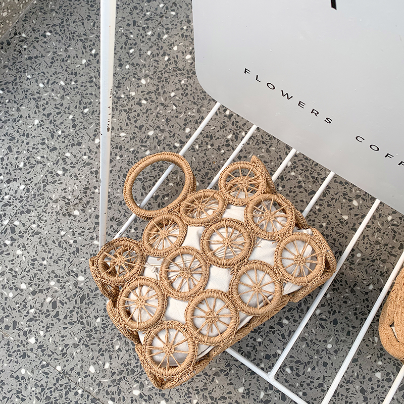 fashion rattan hollow round straw bags wicker woven women handbags summer beach shoulder crossbody bag casual lady purses