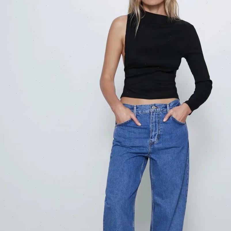 women t shirt summer black asymmetric high neck one long sleeve casual fashion female woman clothes, White
women t shirt summer black asymmetric high neck one long sleeve casual fashion female woman clothes, White