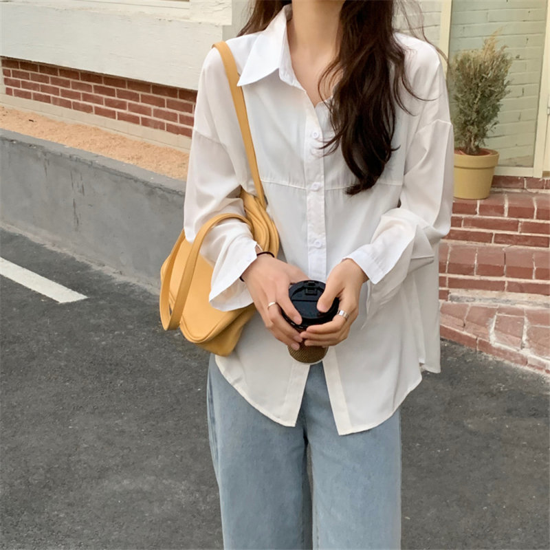 Korean Summer Loose Oversize Femme Chic All Match Solid Casual Tops Streetwear Fashion Gentle OL Shirts 210421