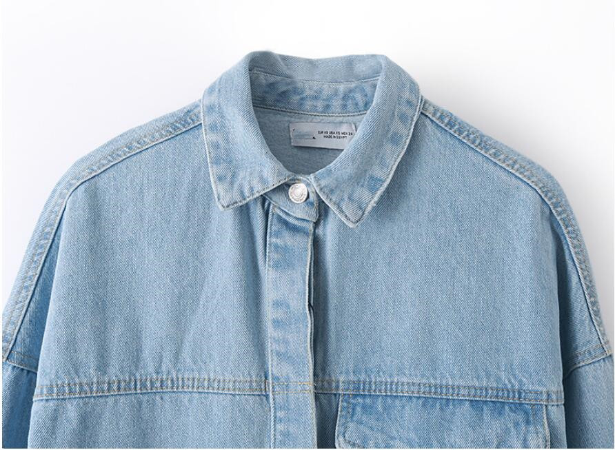 Autumn Blue Denim Long Shirt Vintage Woman Sleeve Single-breasted Blouse Single Pocket Maxi Femme Blusas Tops 210429