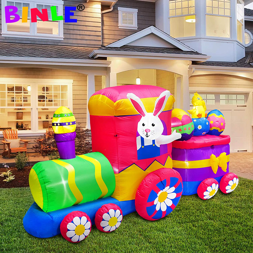 Giant Easter Inflatables Bunny Train Outdoor Blow Up Holiday Party Display Colorful Yard Lawn Patio Decorations