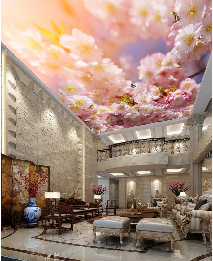 Beautiful peach blossom butterfly mural ceiling modern wallpaper for living room 3d ceilings
