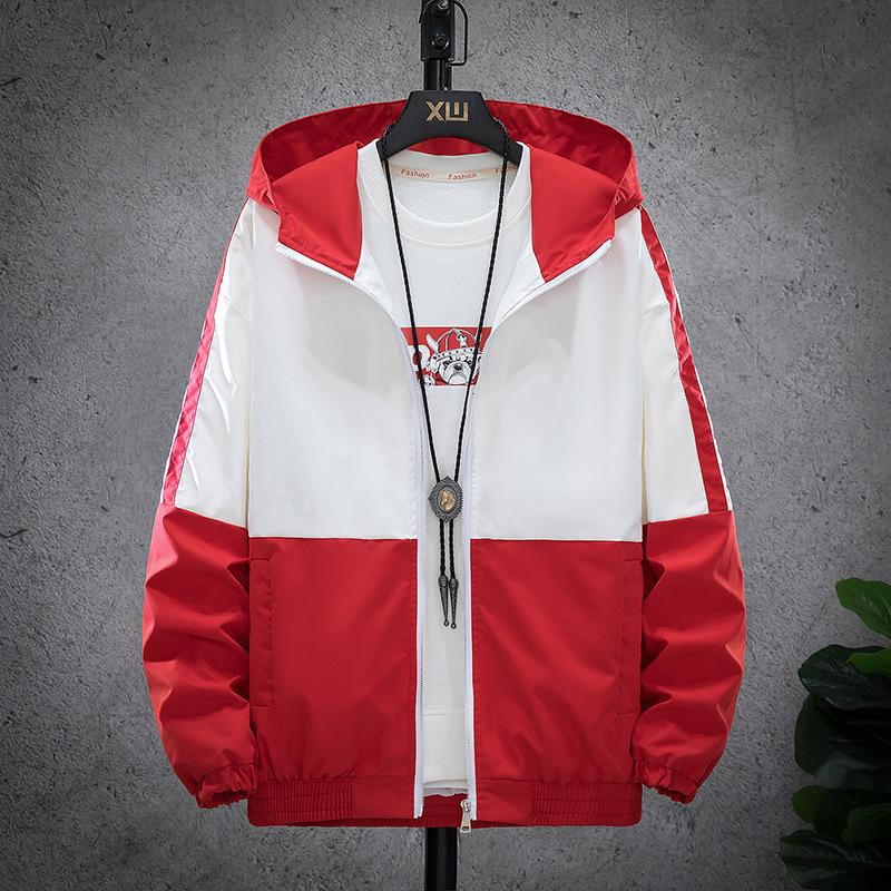 Men's Casual Jacket Coat Contrast Color Blocking Hooded Windbreakers Outerwear Tour Running Jogging Training Tops Wear Loose Jackets