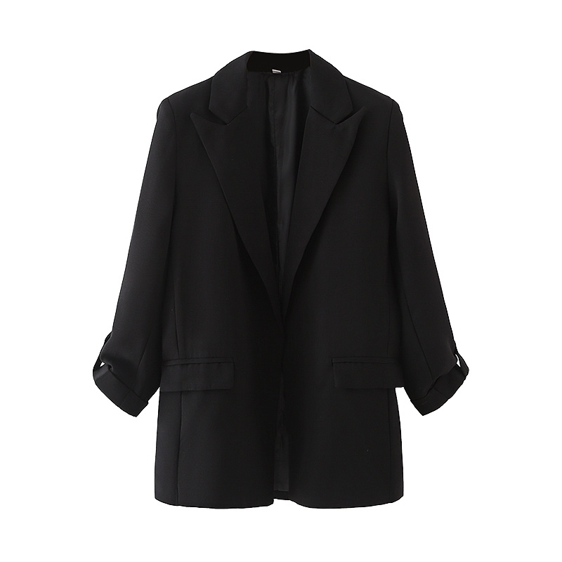 Elegant Women Solid Black Blazers Fashion Ladies Notched Collar Jacket Causal Female Chic Pocket Cardigans 210430