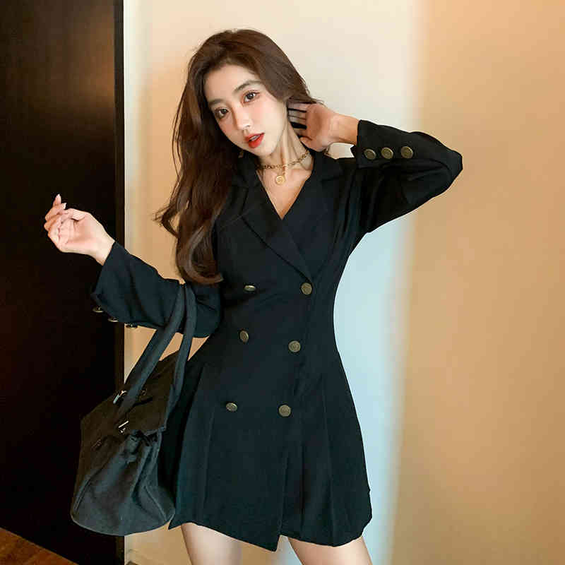Blazer Dress Women Elegant Black Party Female Spring Long Sleeve Double Breasted Office Korean Clothes 210519