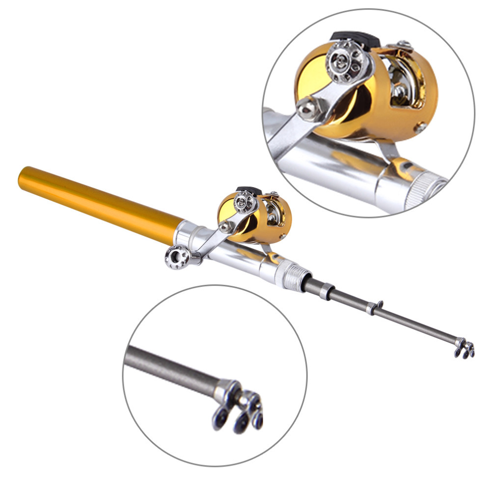 

Pocket Telescopic Mini Pole Aluminum Alloy Pen Shape Fishing Rod Combo With Reel Wheel drop shipping