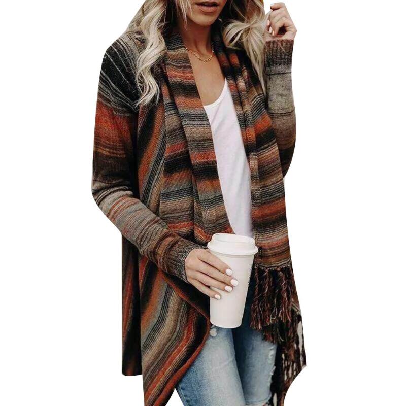 Women's Knits & Tees Autumn And Winter Sweater Ladies Striped Cloak Fringed Scarf Collar Loose Knit Cardigan Jacket Retro Gray Long-sleeved, White
Women's Knits & Tees Autumn And Winter Sweater Ladies Striped Cloak Fringed Scarf Collar Loose Knit Cardigan Jacket Retro Gray Long-sleeved, White