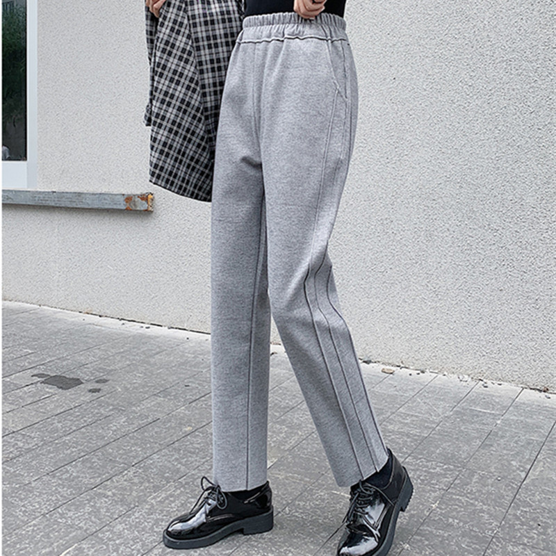 OL Casual High Waist Straight Pants Women Bottoms Autumn Winter Woolen Solid Thick Warm Loose Trousers 210421