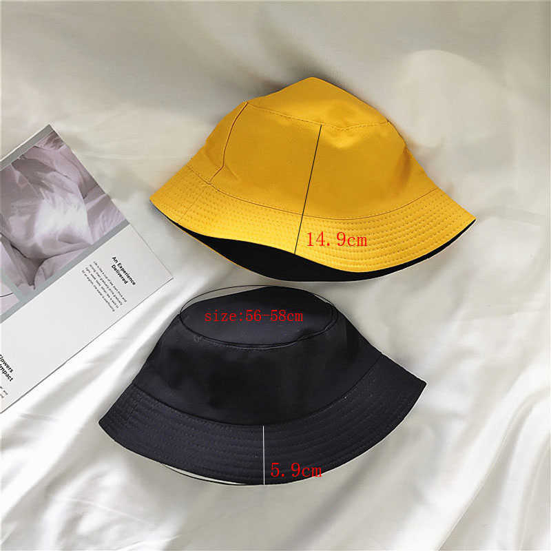New Men Women Summer Two Side Cotton Bucket Hat Bob Boys Girls Hip Hop Panama Fashion Solid Outdoor Sun Visor Fishing Hat Q0805