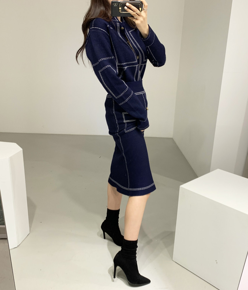 Two Pieces Single-Breasted Knitted Top +High Waist Color Matching Winter Casual Fashion Women Suit 210520