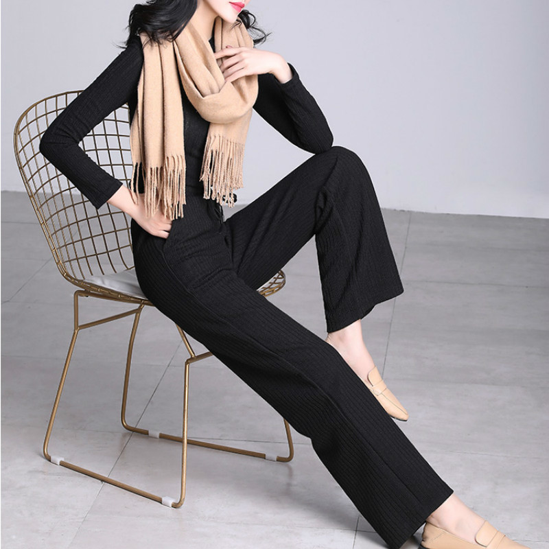 pantalones de mujer women winter pants office cintura alta knitted trousers 7259 50 210427