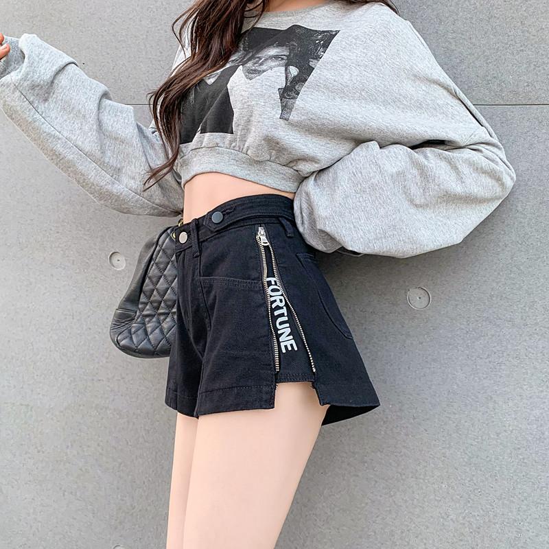 Spring And Summer Wide Leg Loose Thin Wild Side Zipper Denim Shorts Women's High Waist A Word Short