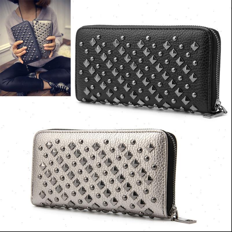 women punk rivet leather bifold wallet card phone holders zip purse long handbag, Red;black
women punk rivet leather bifold wallet card phone holders zip purse long handbag, Red;black