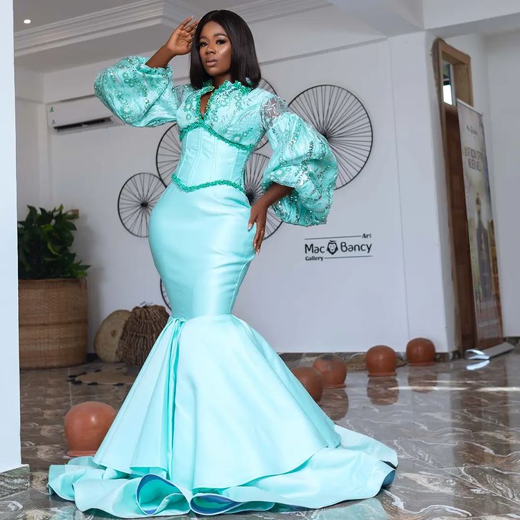 2022 Plus Size Arabic Aso Ebi Sky Blue Mermaid Prom Dresses Lace Beaded Luxurious Evening Formal Party Second Reception Birthday Gowns Dress ZJ403