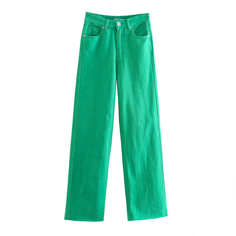ZA women Slacks candy colors Jeans Mujer full length Wide leg denim pants pocket loose fashion Trousers High waist Pantalon 211006