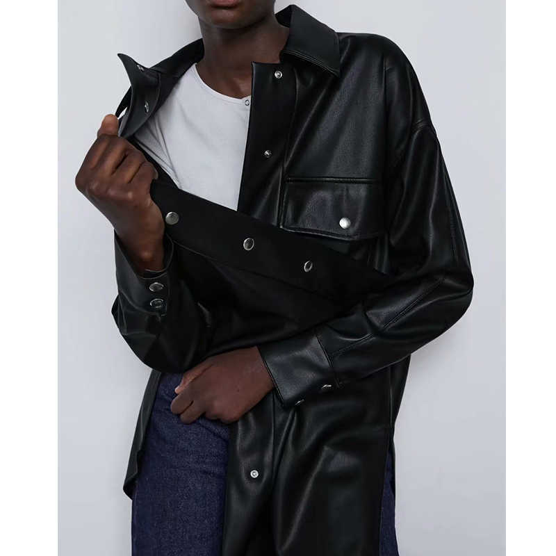 Spring Autumn PU Women Leather Jacket Thin Shirt Coat Fashion Streetwear Black Female Jacket Esthetic Gothic Vintage Outfit 210909