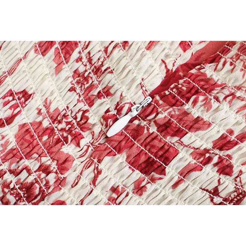 French Floral Print Bandage Spaghetti Strap Ruffles Hem Midi Dress Retro Sexy Women Tie Bow Sling Slit Summer Vestido 210429