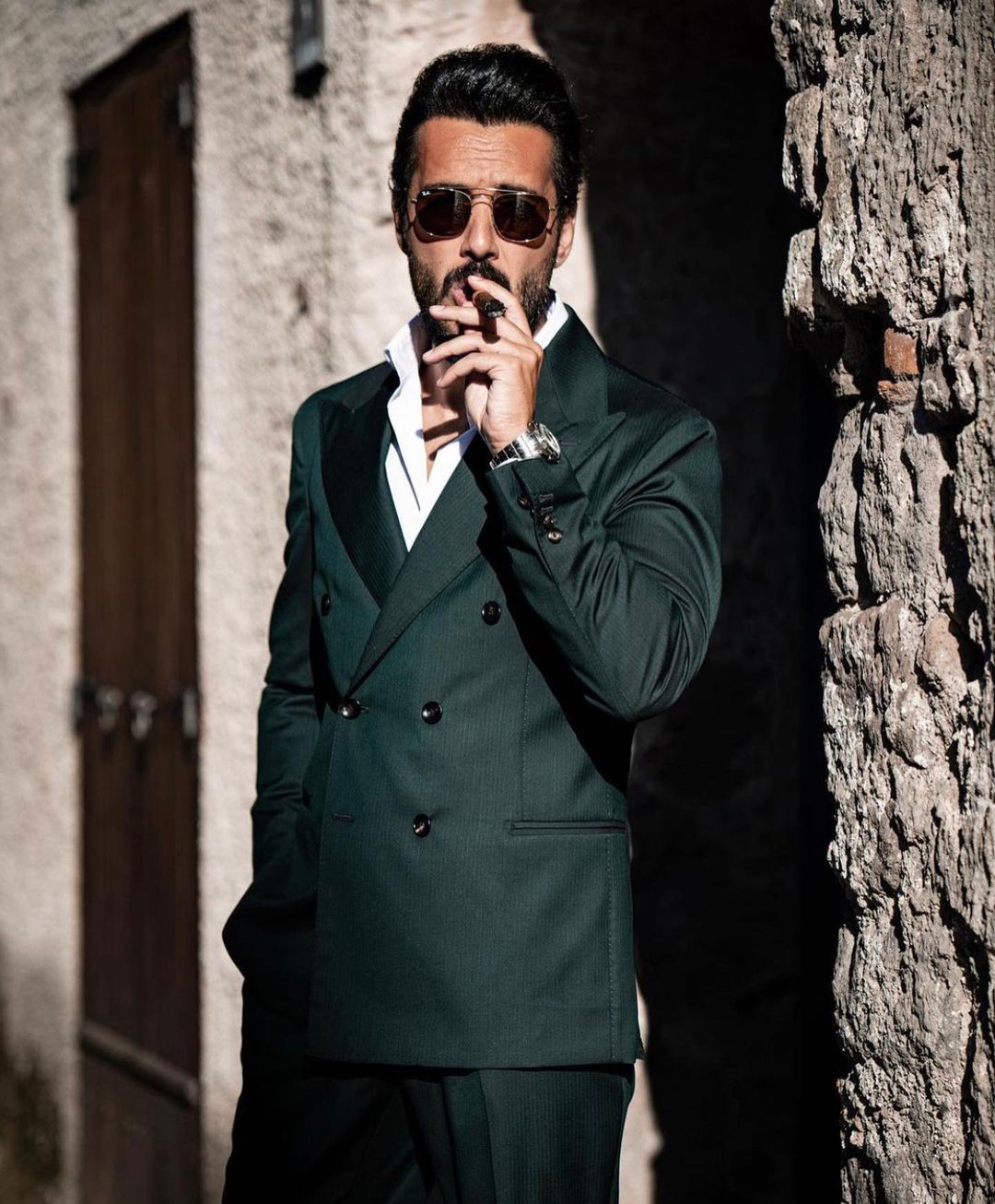 Tailored Mens Business Tuxedos Dark Green Double Breasted Men Pant Suit Prom Party Wedding Suits Outfit (Jacket+Pants)