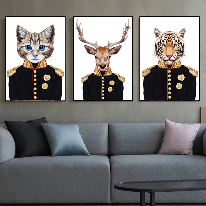 Nordic Mr. Deer Tiger Dog Monkey Decorative Painting Anthropomorphic Animals Canvas Posters Wall Art Picture Home Cuadros Decor