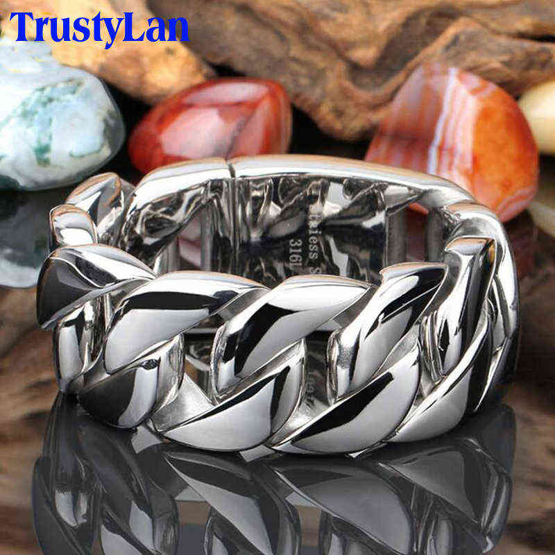 Heavy Powerful 31MM Wide Big Bracelet Men Hiphop Massive Stainless Steel Jewelry Fashion Mens Bracelets Bangles Hand Thick Chain 211124